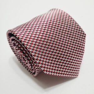 Bruno Piatelli Men's Silk Necktie Red & Silver Geometric Pattern Jacquard